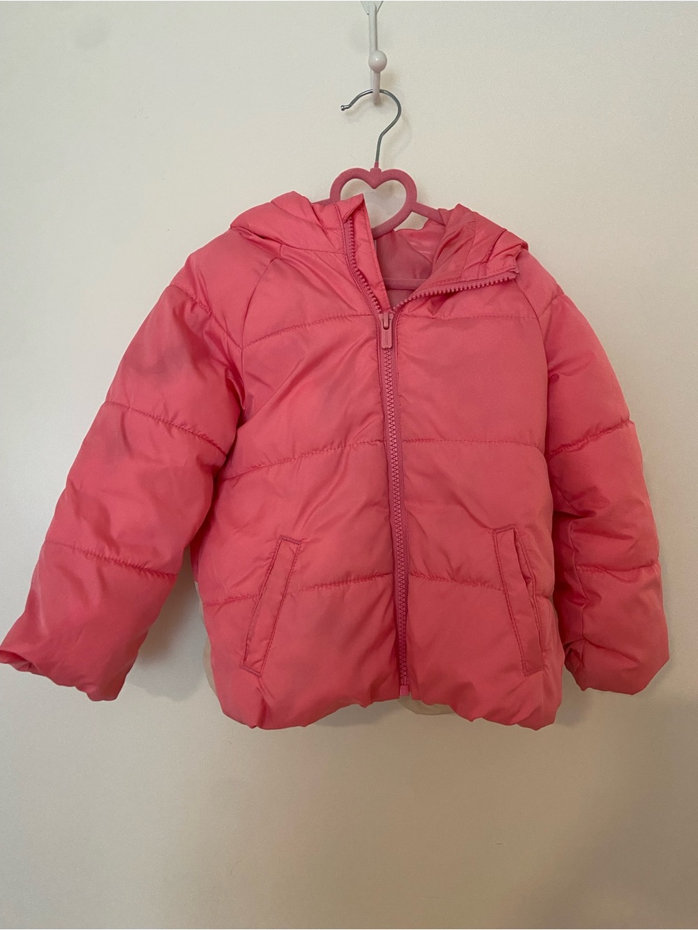 Old Navy Toddler Hooded Puffer Jacket - Pink with Rainbow on back